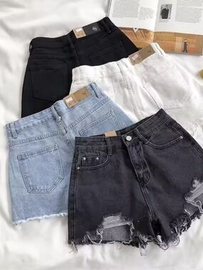 Denim&Co Women’s Distressed Jean Shorts - Black, Light Blue, White
